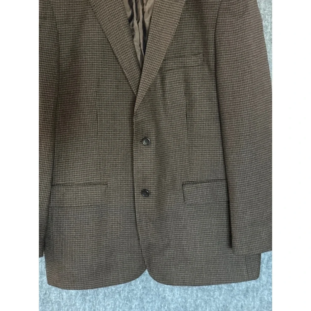 Joseph & Feiss Gold Mens Brown Houndstooth Two Button Blazer Jacket Sport Coat